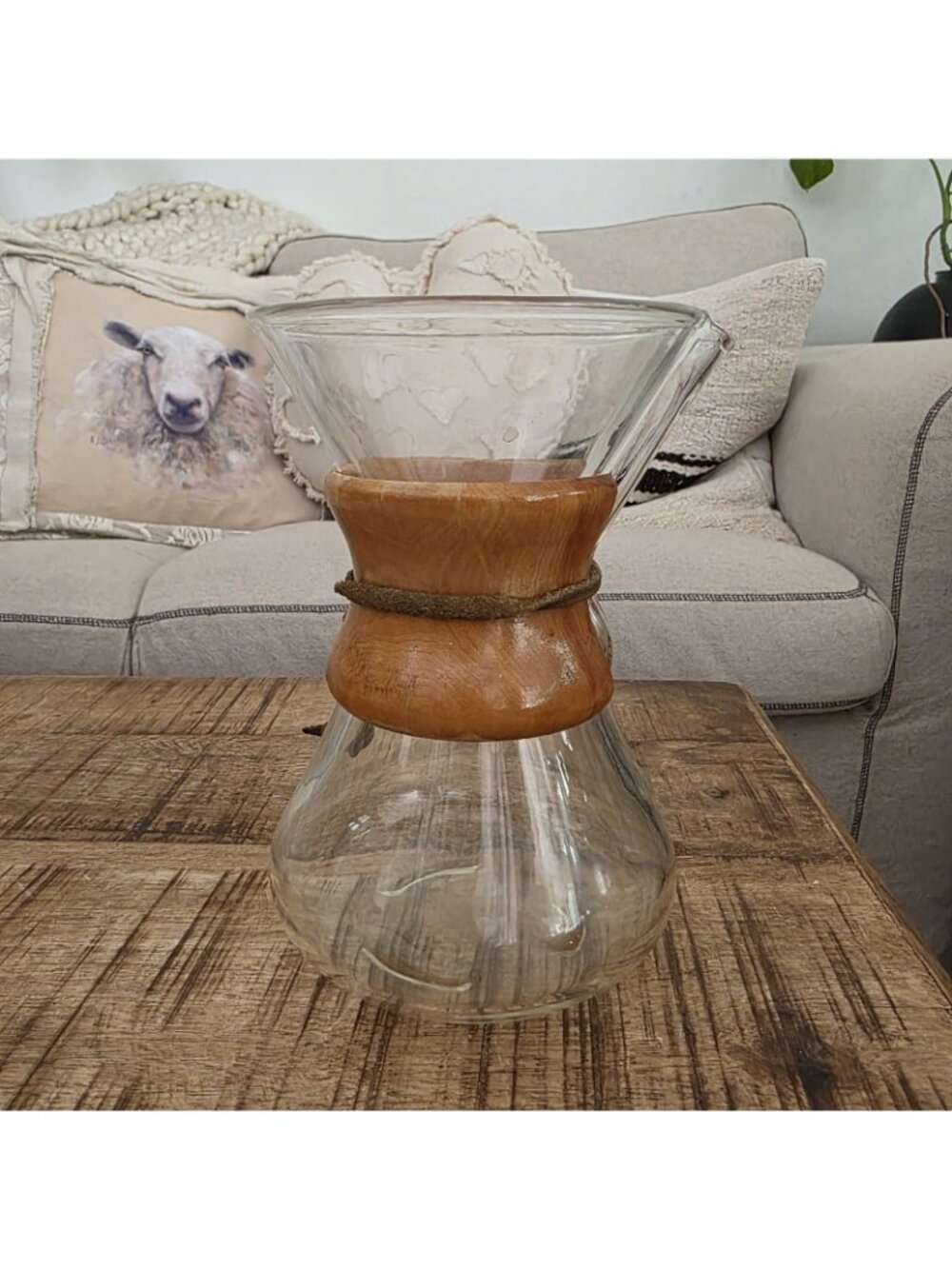 Vintage Chemex Pour Over Coffee Maker Pyrex Glass 8" Brewer Wood Collar 2411340 - Picture 3 of 7